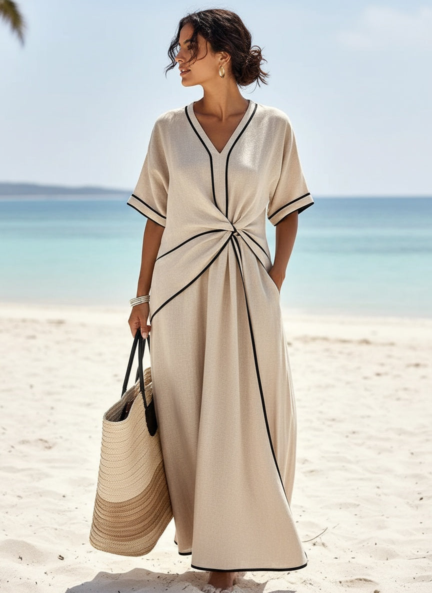 Draped Detail Linen Dress