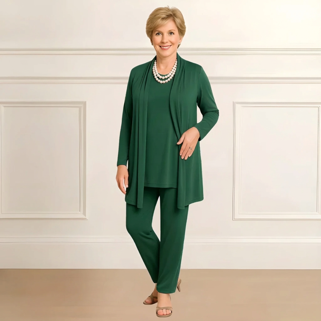 Women's Three-Piece Set  |  Long Sleeve Top Open Cardigan Pants