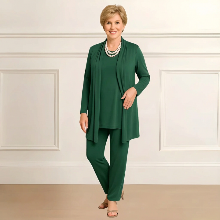 Women's Three-Piece Set  |  Long Sleeve Top Open Cardigan Pants