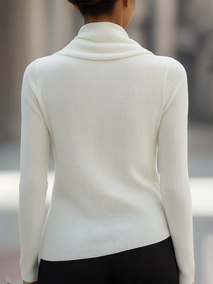 Long-Sleeve Top with Draped Cowl Neck
