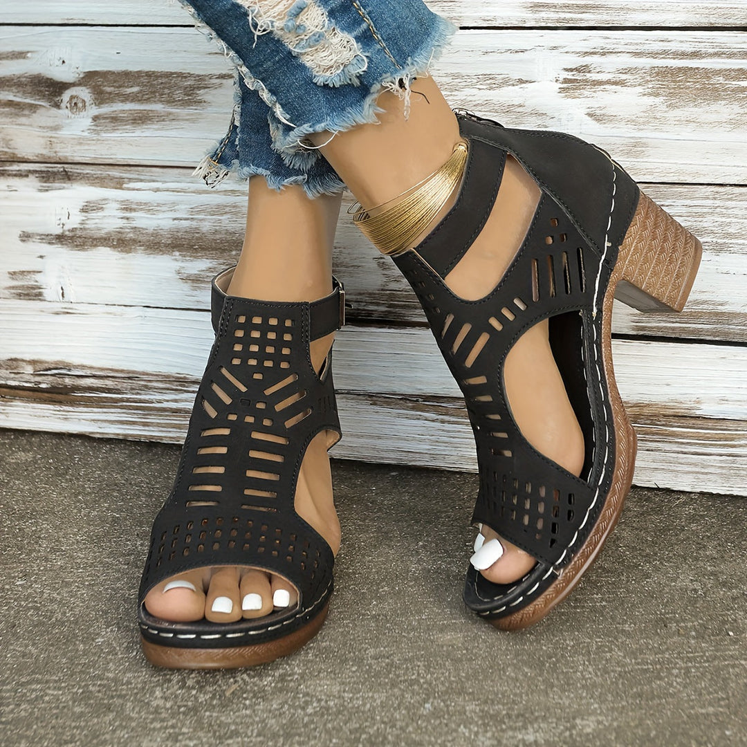 Elina | Cutout Block Heel Sandals