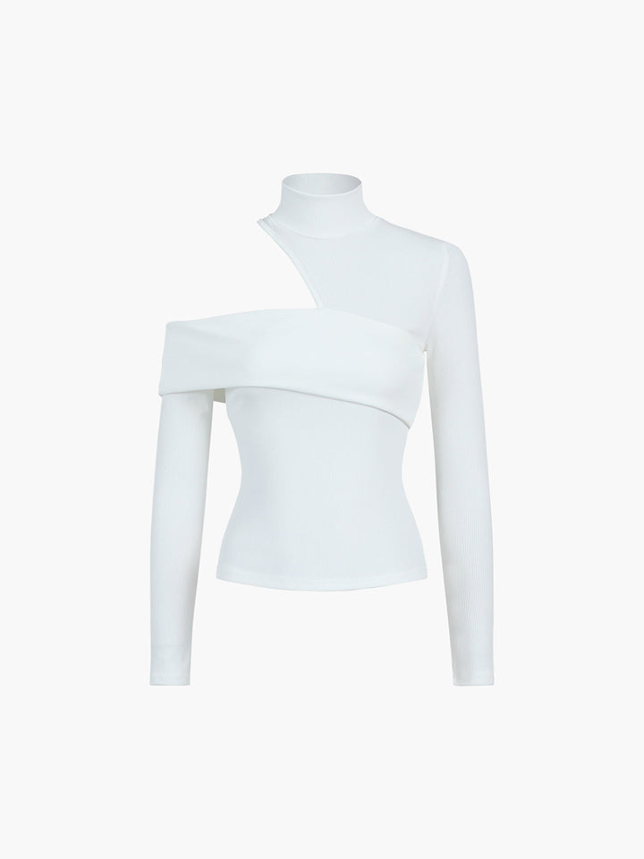 KAIA™ Asymmetrical High Neck Knit top