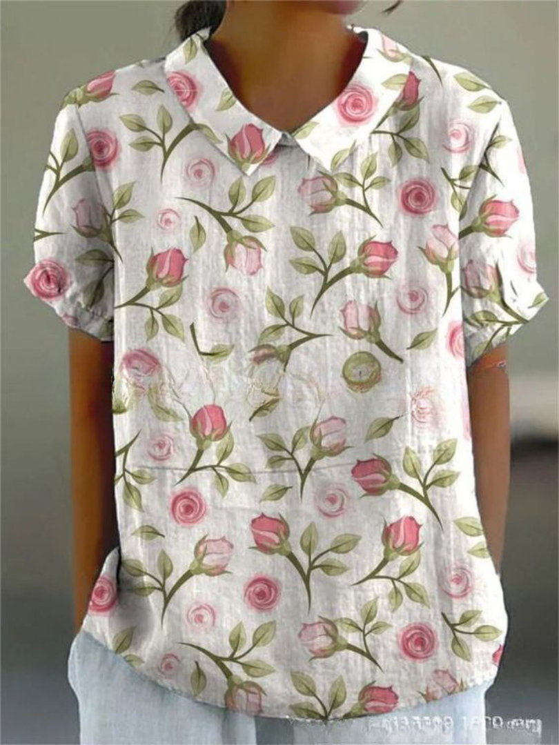 Women’s Floral Print Short Sleeve Casual Collar Blouse