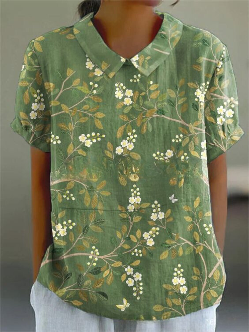 Women’s Floral Print Short Sleeve Casual Collar Blouse