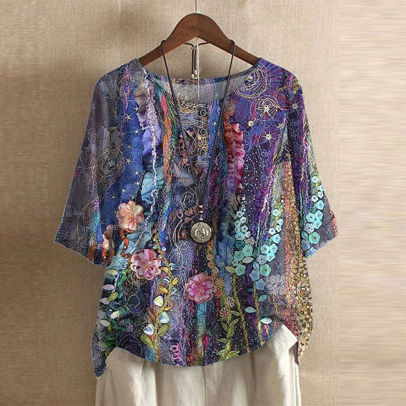 Women’s Vintage Floral Print Loose Fit Blouse