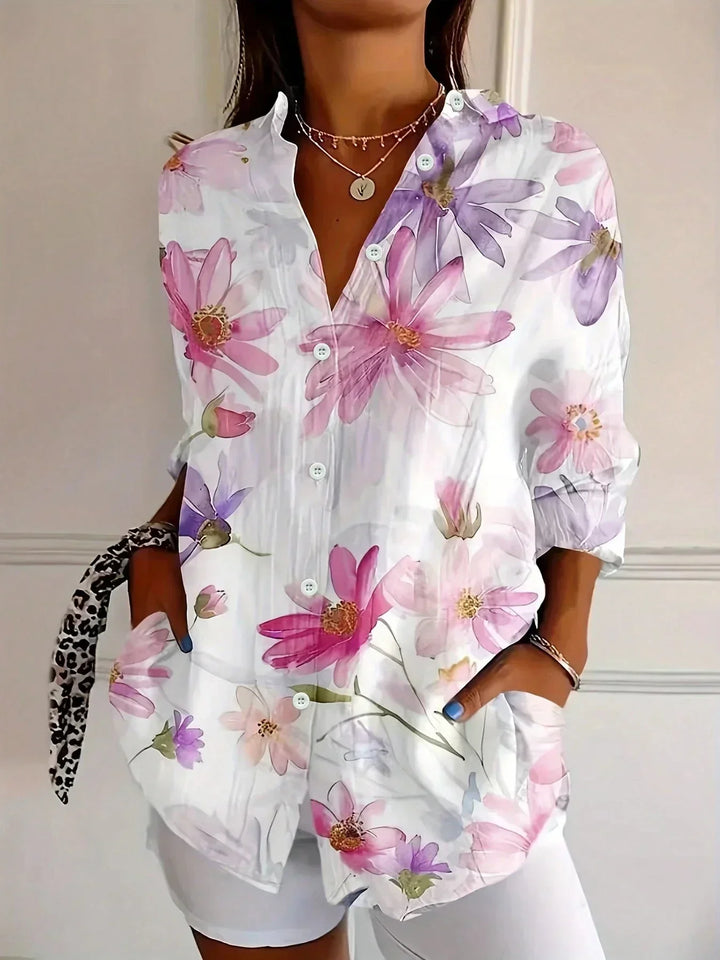 Women’s Printed Long Sleeve Button Up Blouse