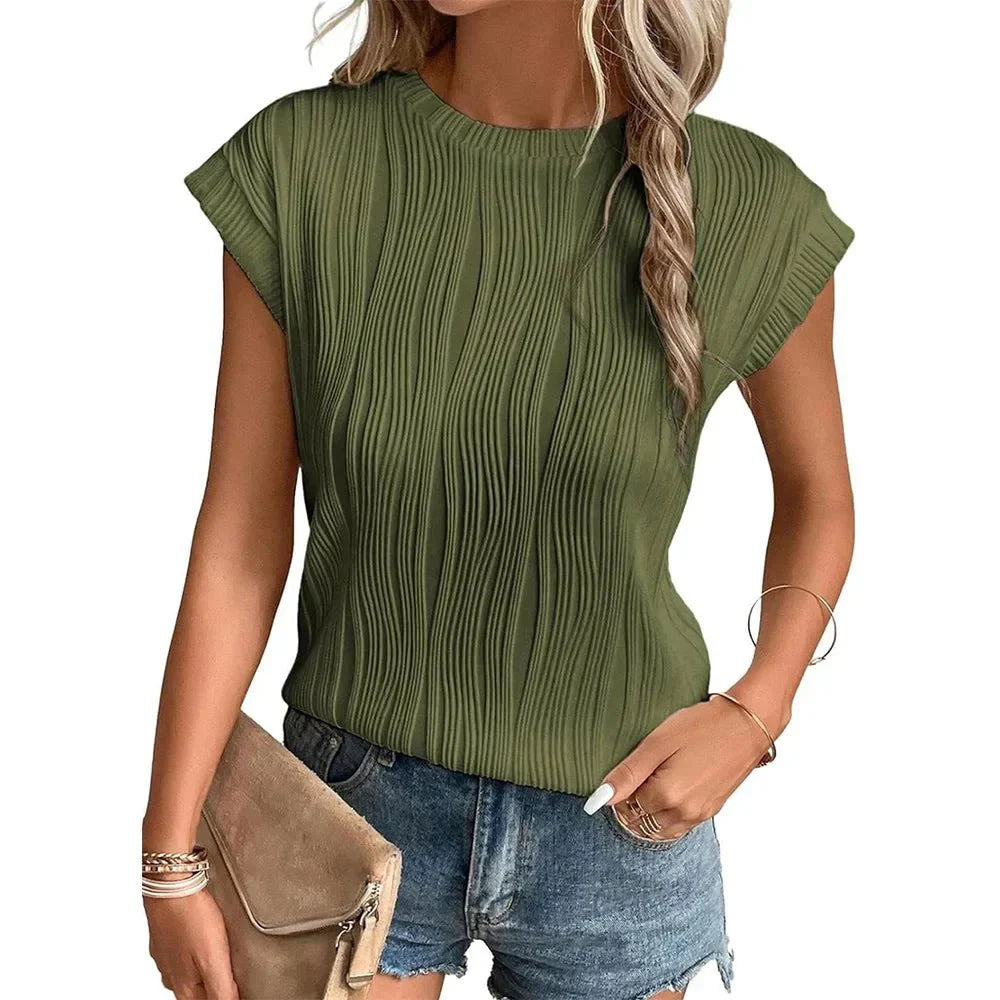 Amy - Wave Pattern Round Neck Top