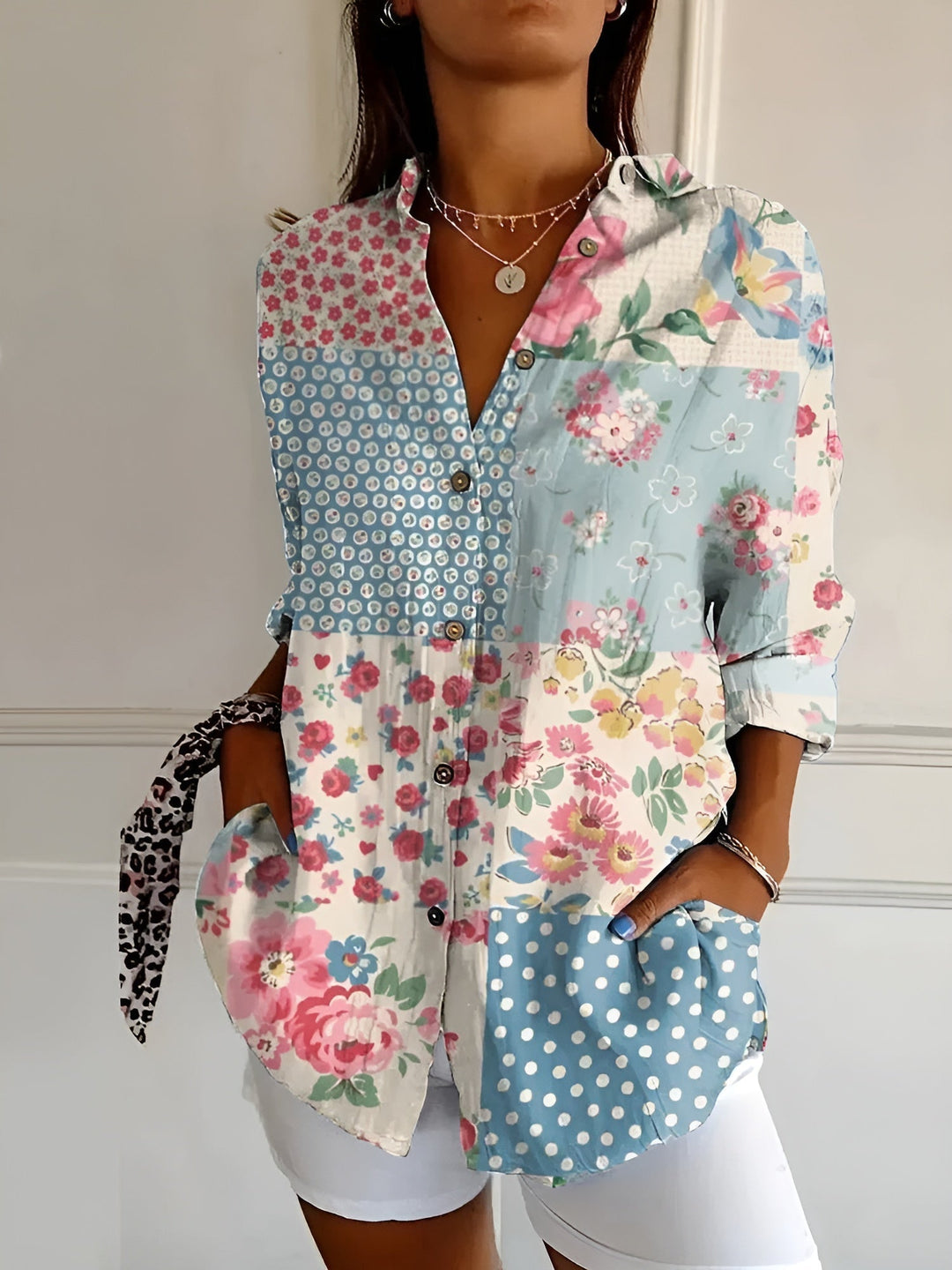 Maia | Cotton Blouse with Floral Wave Design