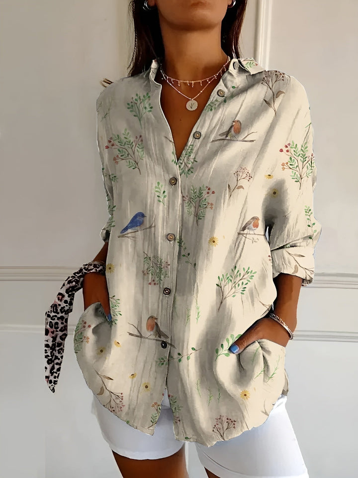 Maia | Cotton Blouse with Floral Wave Design