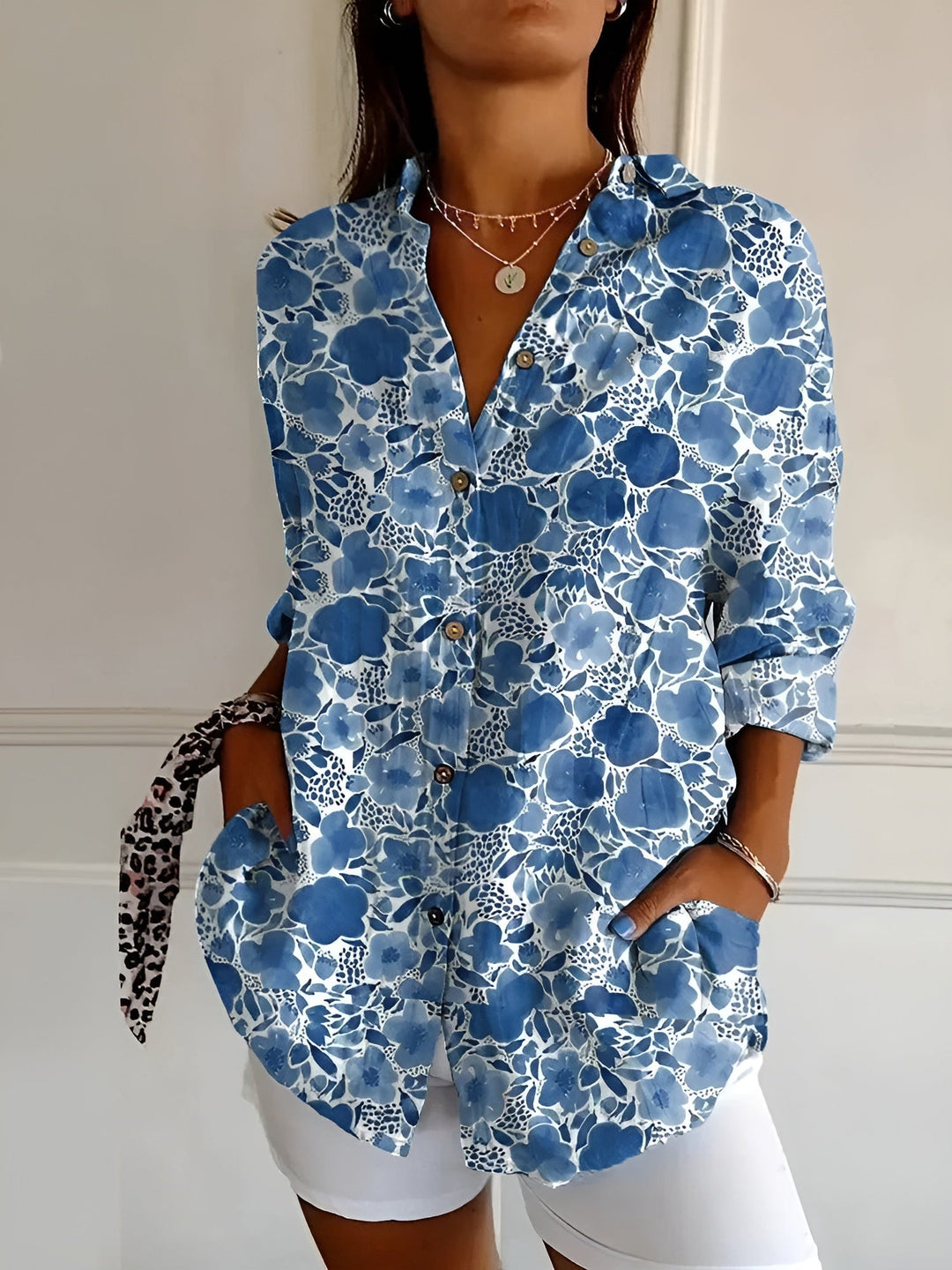 Maia | Cotton Blouse with Floral Wave Design